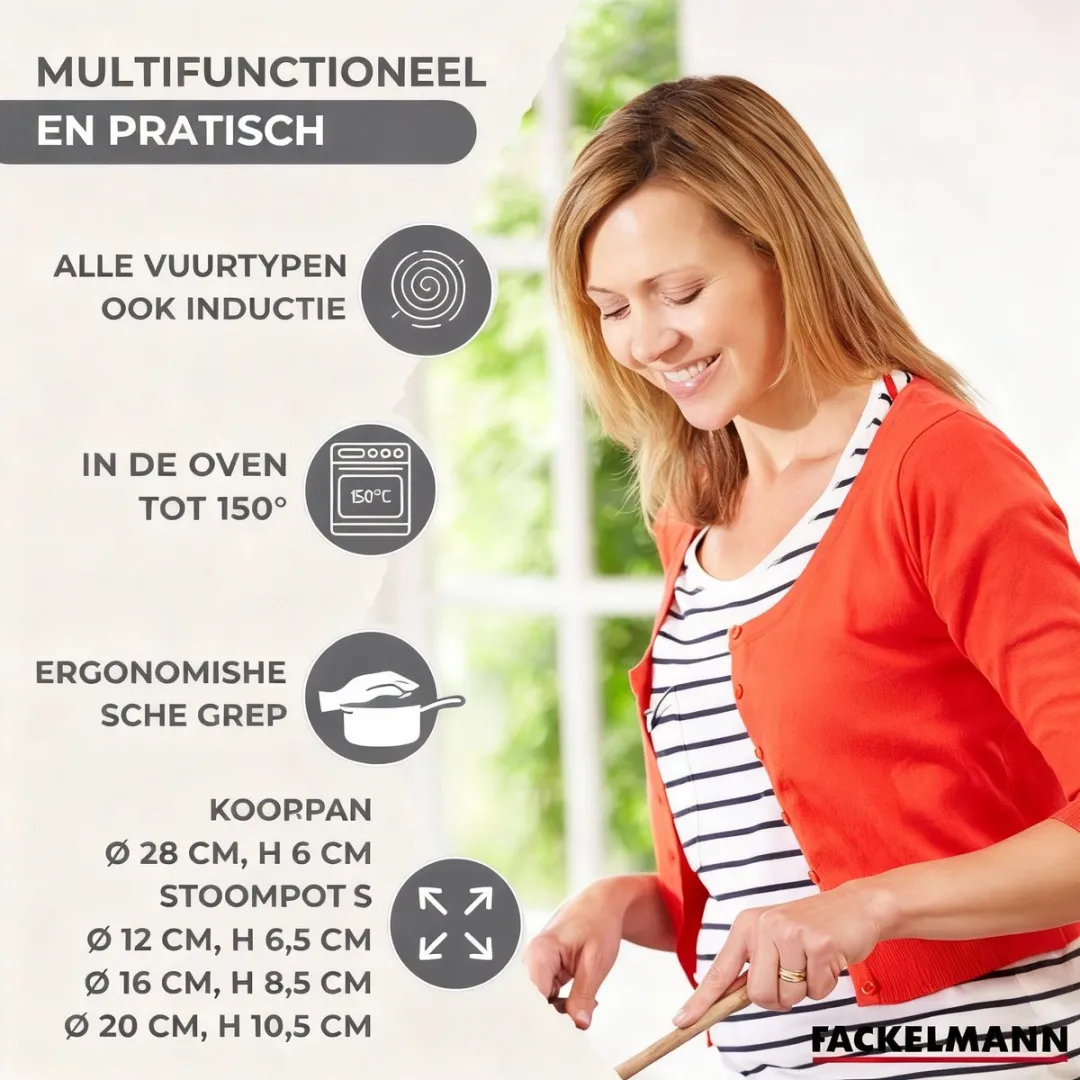 Fackelmann Roestvrijstalen Pannen Set 9446350 - 10-delig - Inductie - Zwart