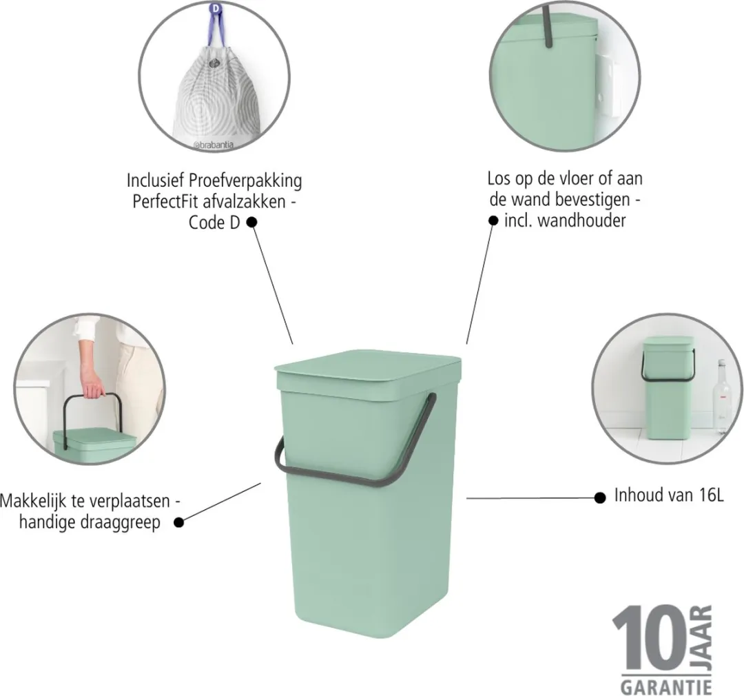 Brabantia Sort & Go Prullenbak 16L Jade Green