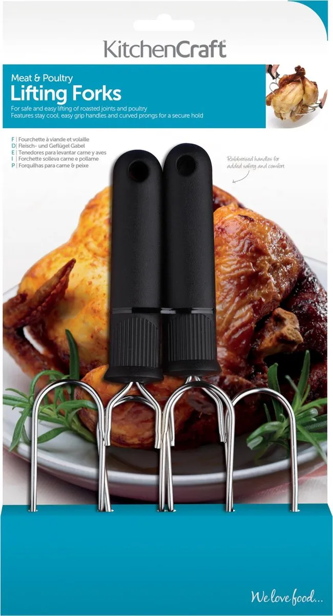 KitchenCraft Vleesvorken 22x9cm - Set van 2 - Zwart/Zilver - afbeelding 4 van 4