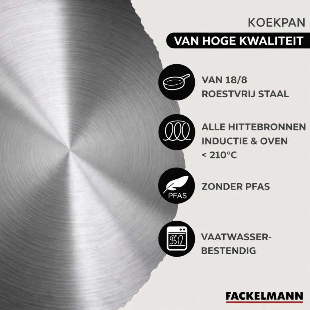 Fackelmann 9441550 Koekenpan 20cm - Roestvrij staal/Zwart