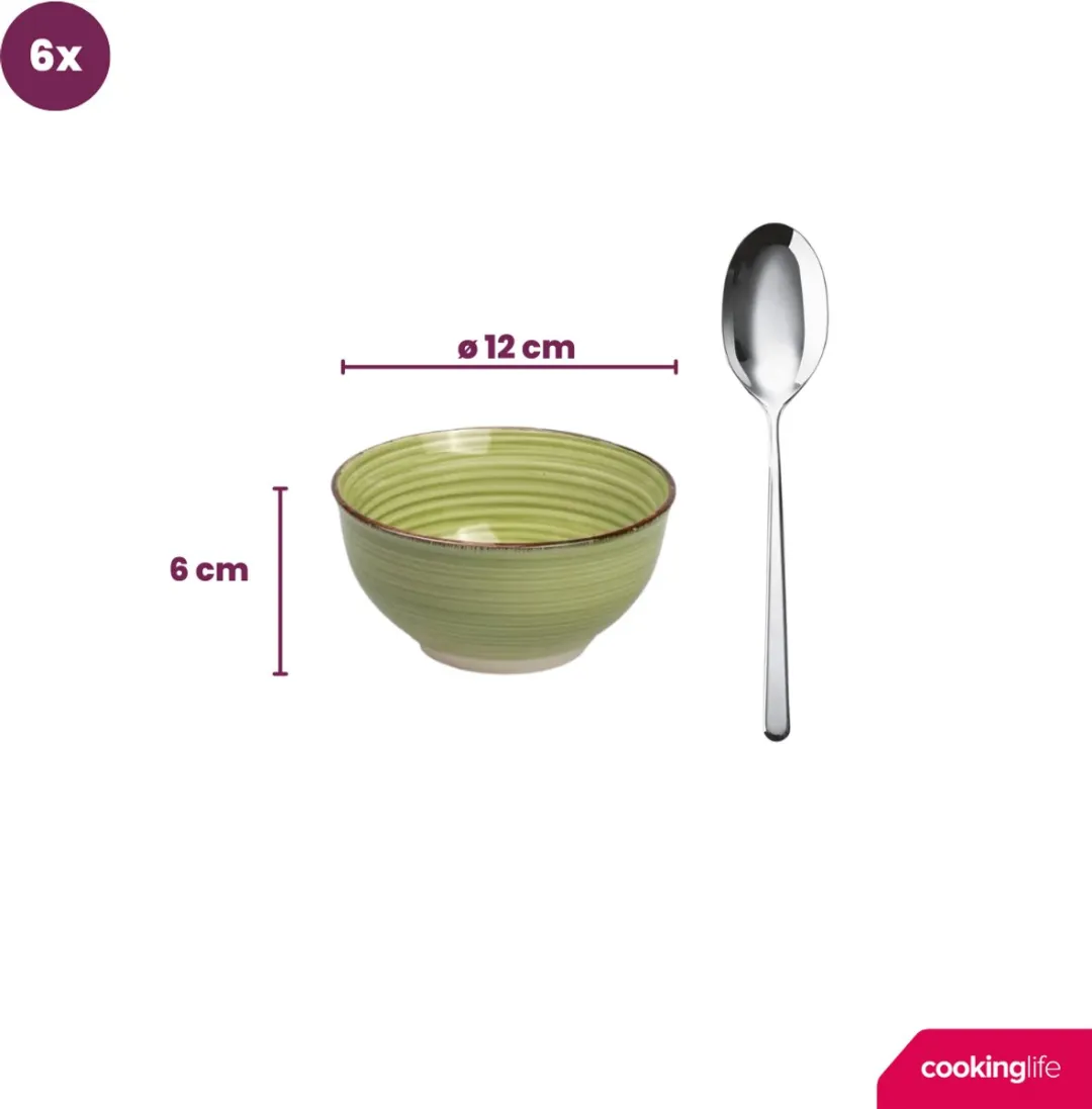 Cookinglife Kom Delice Groen Set van 6 - ø12cm