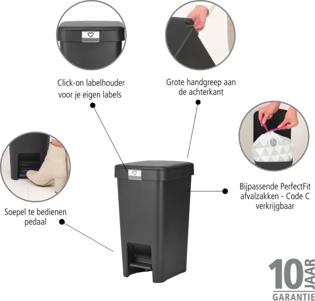 Brabantia StepUp Pedaalemmer 10L - Dark Grey - afbeelding 6 van 6