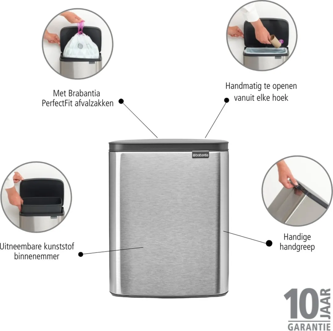Brabantia Bo Prullenbak 12L - Matt Steel Fingerprint Proof