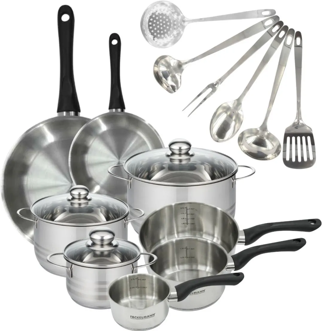 Fackelmann 9359950B88 Keukenset - 2 Pannen 20/28cm + 3 Steelpannen 12-20cm - Roestvrij staal