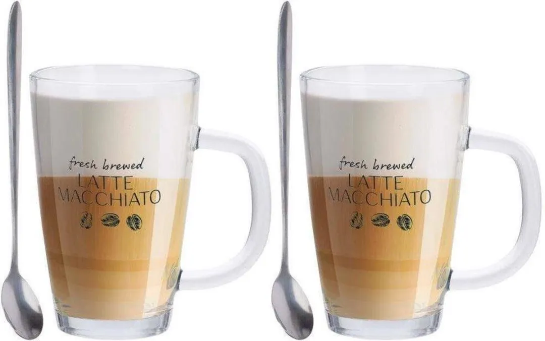 Excellent Houseware Latte Macchiato Bekers 300ml - 4-delig Transparant