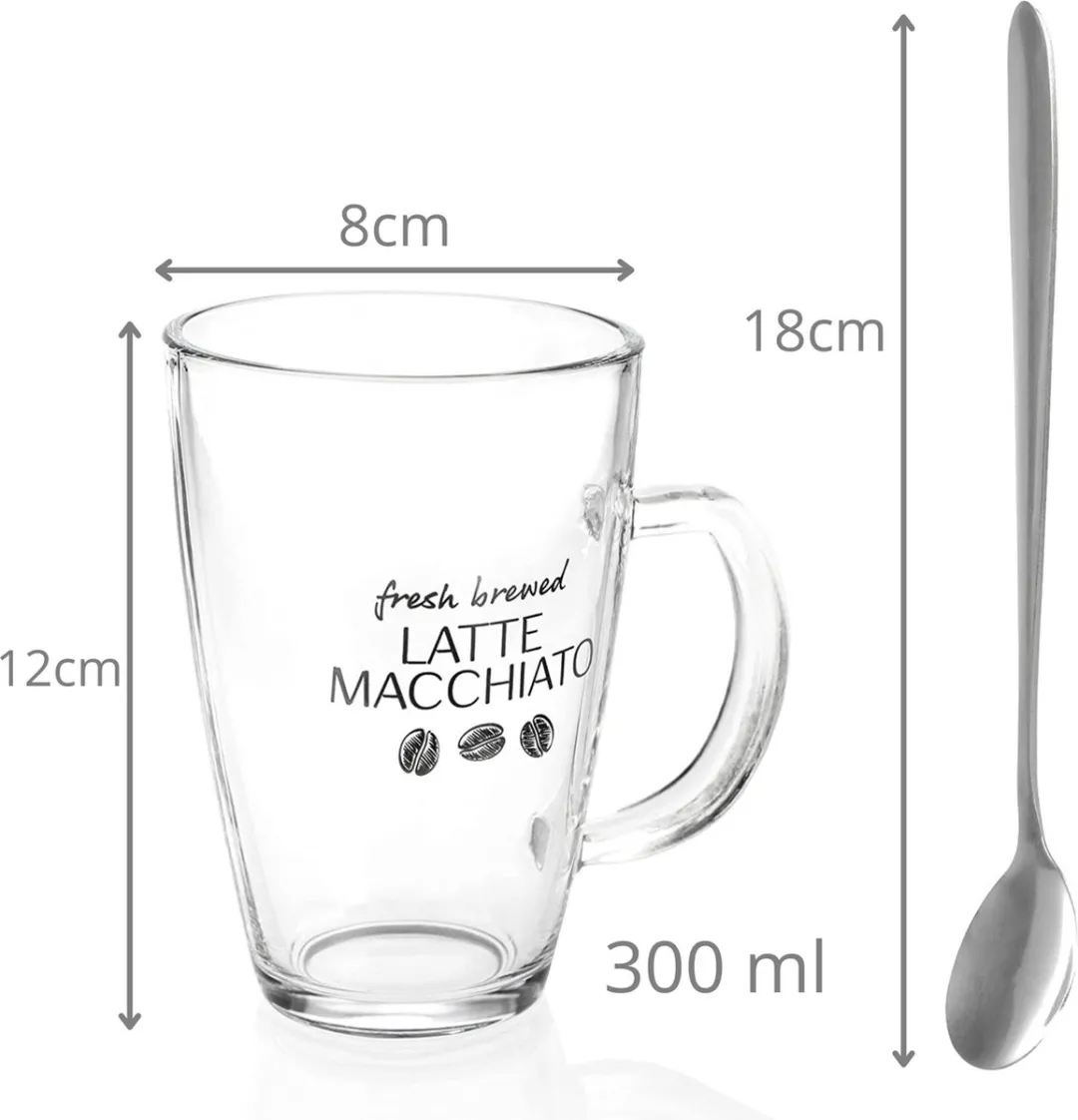 Excellent Houseware Latte Macchiato Bekers 300ml - 4-delig Transparant