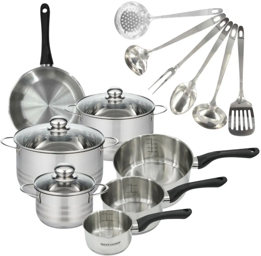 Fackelmann 9359550 Roestvrijstalen Pannen Set - 12/16/20/24cm - Zwart