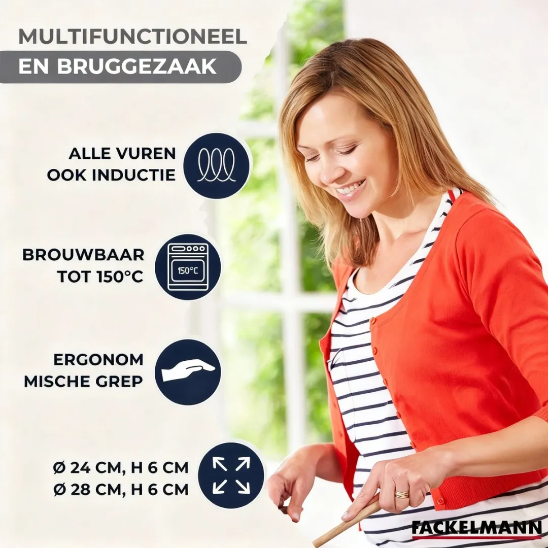 Fackelmann Roestvrijstalen Set 2 Pannen 24 & 28cm - 2 Deksel & Keukengerei - afbeelding 6 van 6
