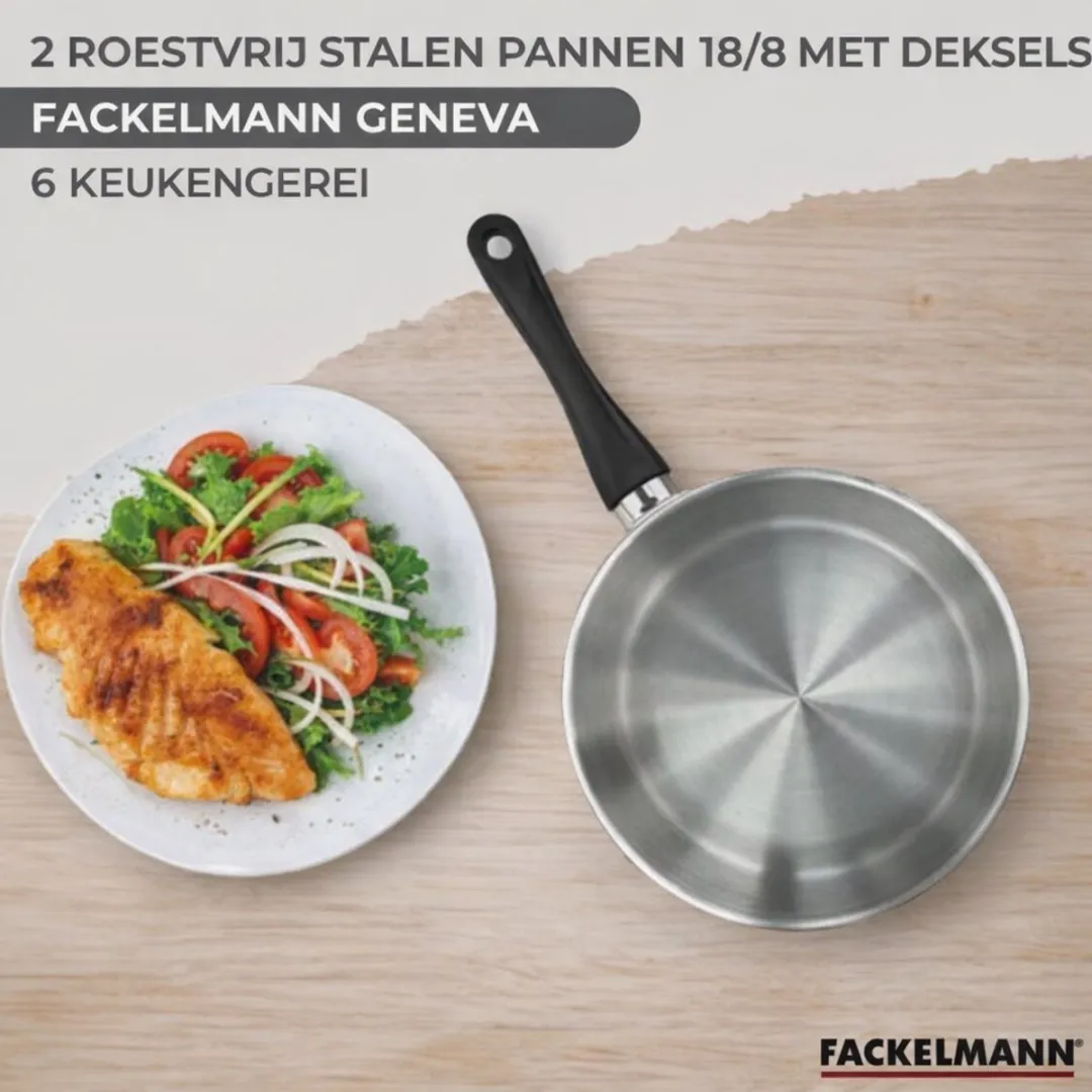 Fackelmann Roestvrijstalen Set 2 Pannen 24 & 28cm - 2 Deksel & Keukengerei