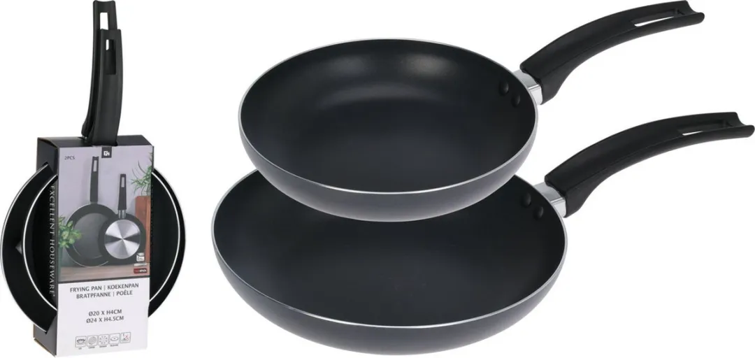 Excellent Houseware Koekenpannen Set 20 & 24cm - Antraciet