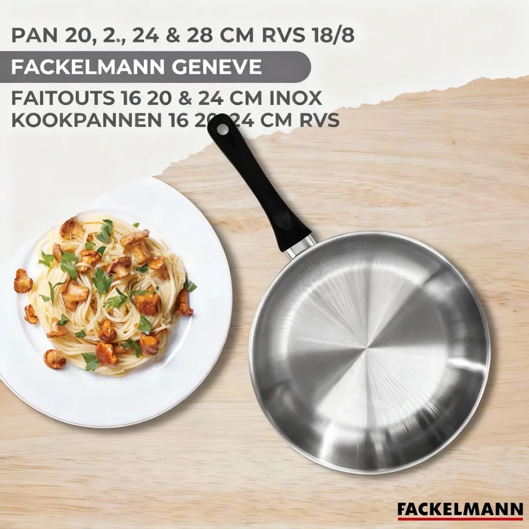 Fackelmann Geneva & Elo RVS Kookset 20/24/28cm + 16/20/24cm - 6 Stuks - Roestvrij staal/Zwart