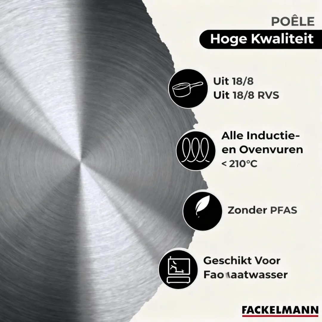 Fackelmann 3-delige Roestvrijstalen Pan Set 20/24/28cm - met 3 Glazen Deksel & Keukengerei