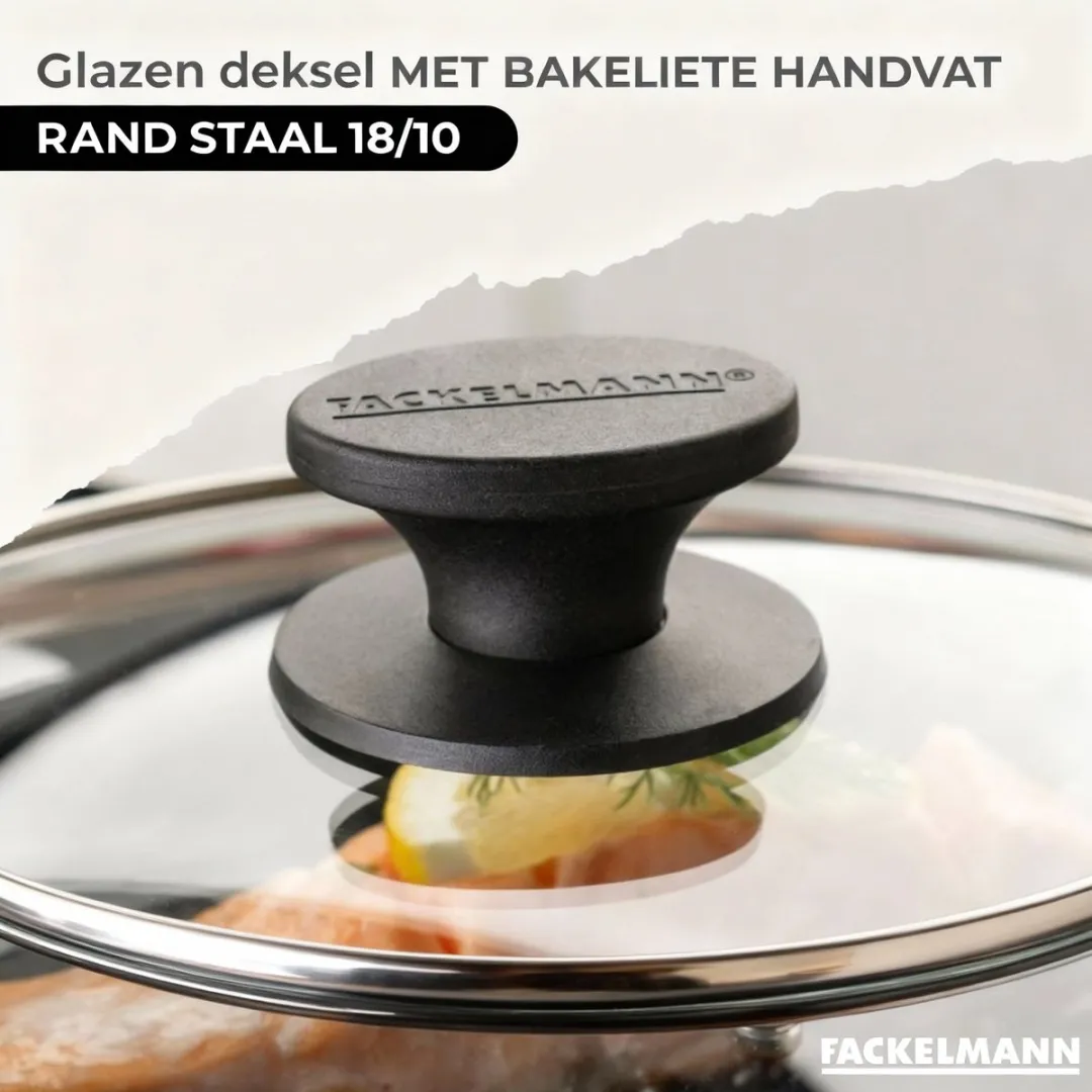 Fackelmann 3-delige Roestvrijstalen Pan Set 20/24/28cm - met 3 Glazen Deksel & Keukengerei