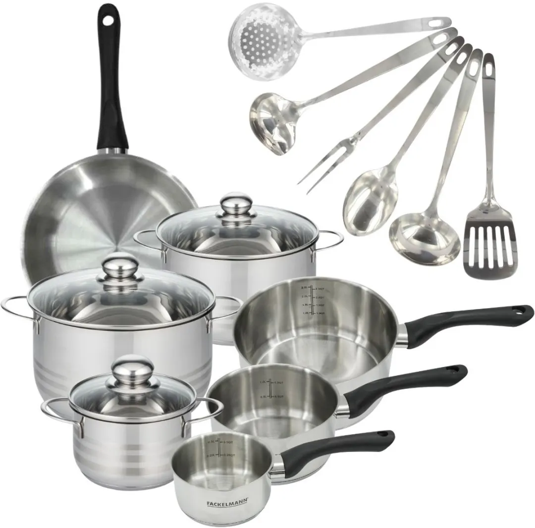 Fackelmann 9359650B88 Roestvrijstalen Pan Set - 4 Stuks (12/16/20/24cm) - Zwart