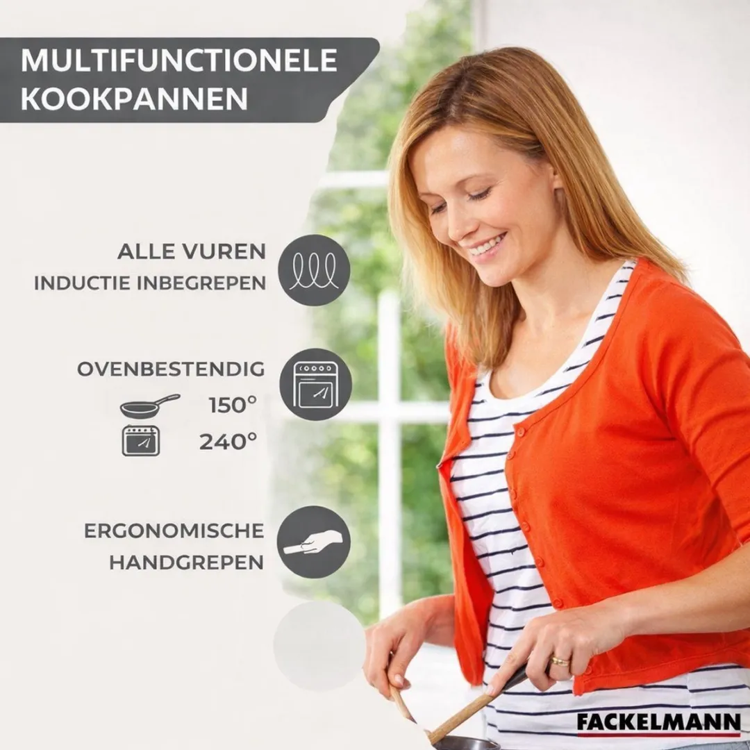 Fackelmann Geneva RVS Kookset 2 Pannen 20/28cm + 3 Potten 16/20/24cm - 5 Stuks Keukengerei