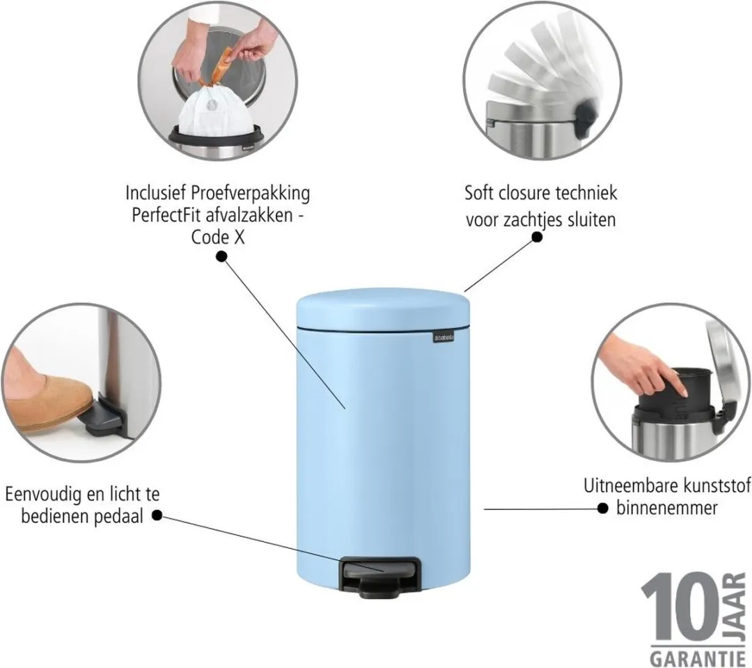 Brabantia NewIcon Prullenbak 12L - Dreamy Blue