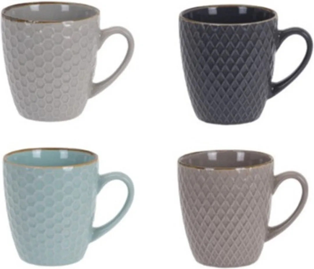 Excellent Houseware Stoneware Koffiebekers - 12 Stuks 300ml - Multi
