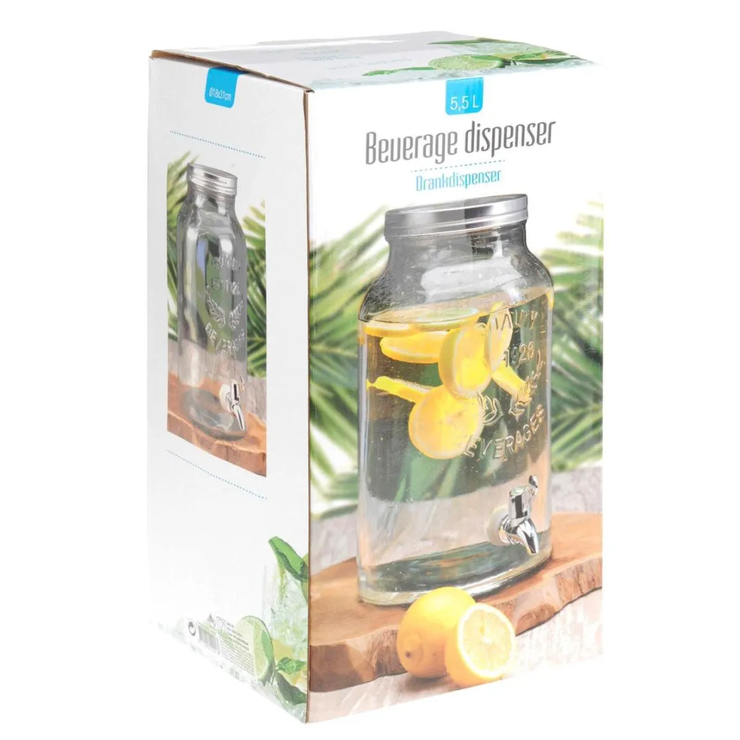 Excellent Houseware Hanoo Drankdispenser 5,5L - Glas - Zilver