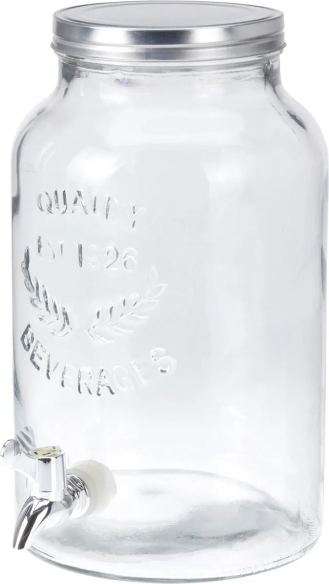 Excellent Houseware Hanoo Drankdispenser 5,5L - Glas - Zilver - afbeelding 6 van 6