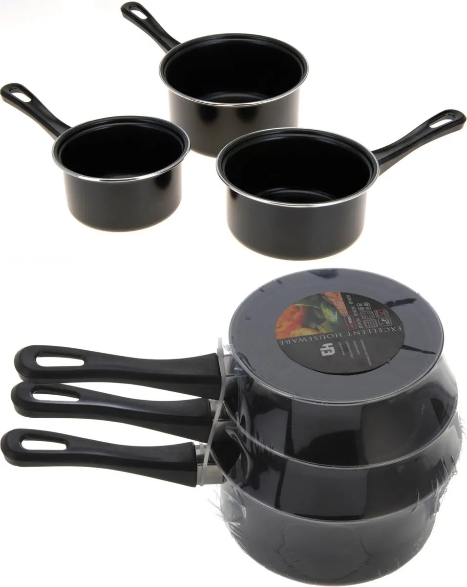 Excellent Houseware Pannenset 3-delig - 14/16/18cm - Zwart