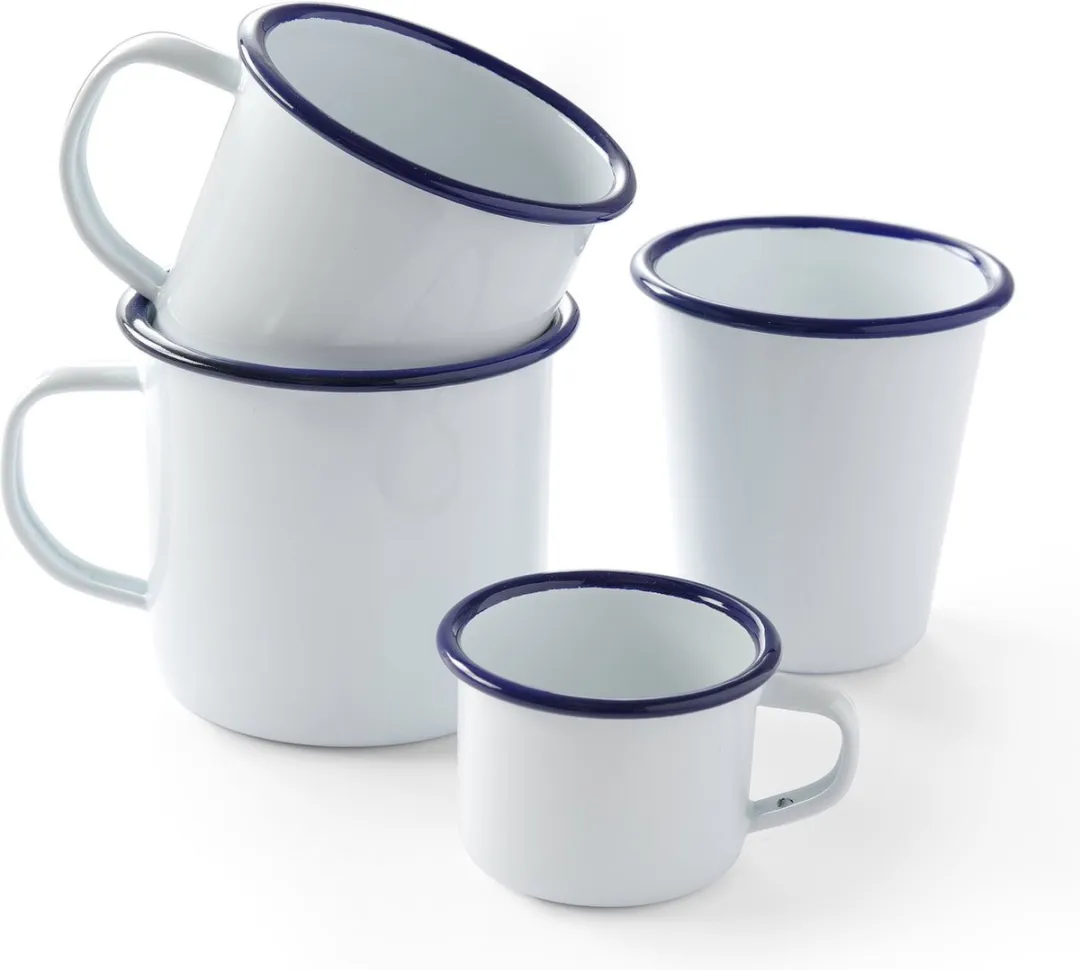 HENDI Stalen Beker 621325 - 300ml - Wit met blauwe rand - afbeelding 4 van 6