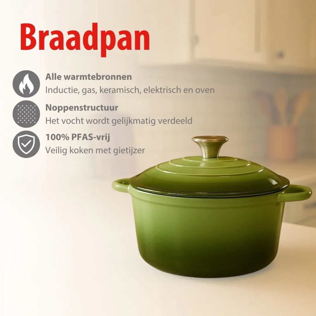 Alpina Gietijzeren Stoofpan 3,8L - Ø24cm Groen