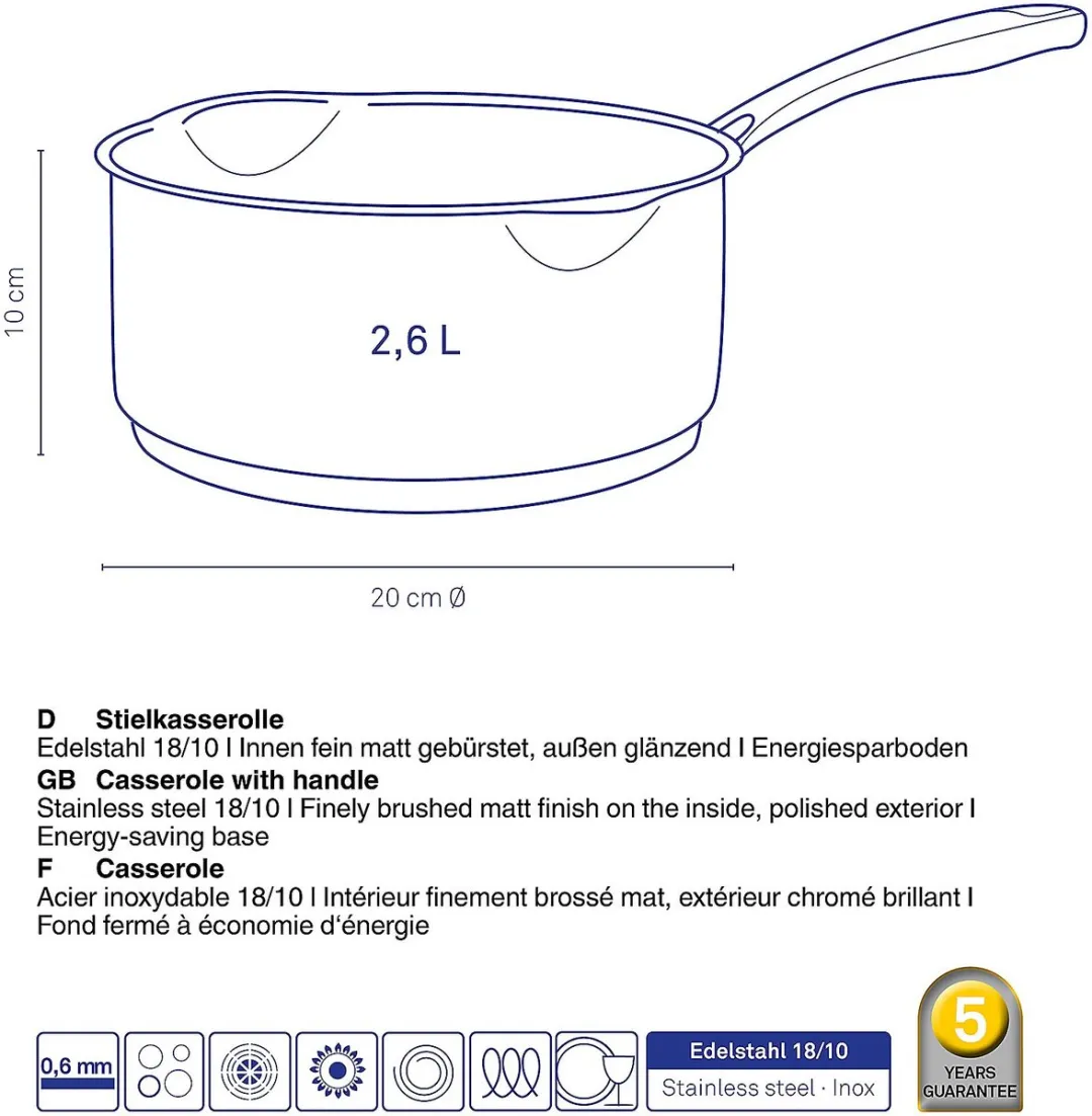 Kela Steelpan RVS 2,6L - 20cm - Zilver - afbeelding 3 van 6