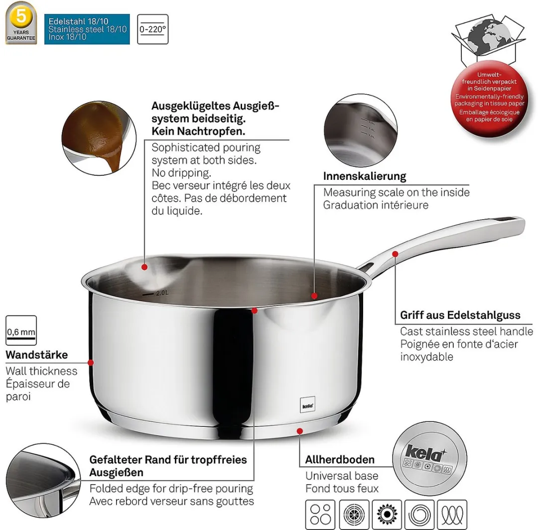 Kela Steelpan RVS 2,6L - 20cm - Zilver - afbeelding 5 van 6
