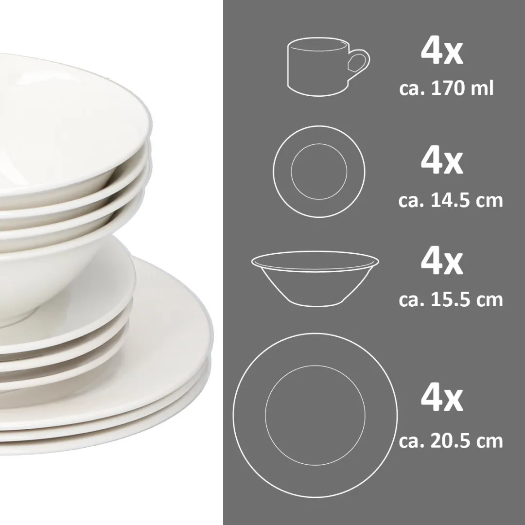 Alpina Serviesset 16-delig - 4 persoons - Aardewerk - Wit