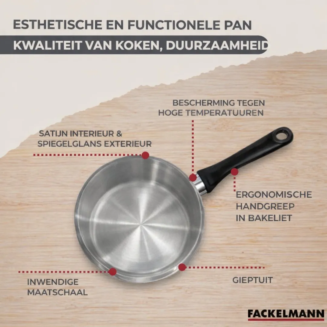 Fackelmann 9444350 Set Roestvrijstalen Koekenpannen - 12/16/20/24cm - 6 Keukengerei