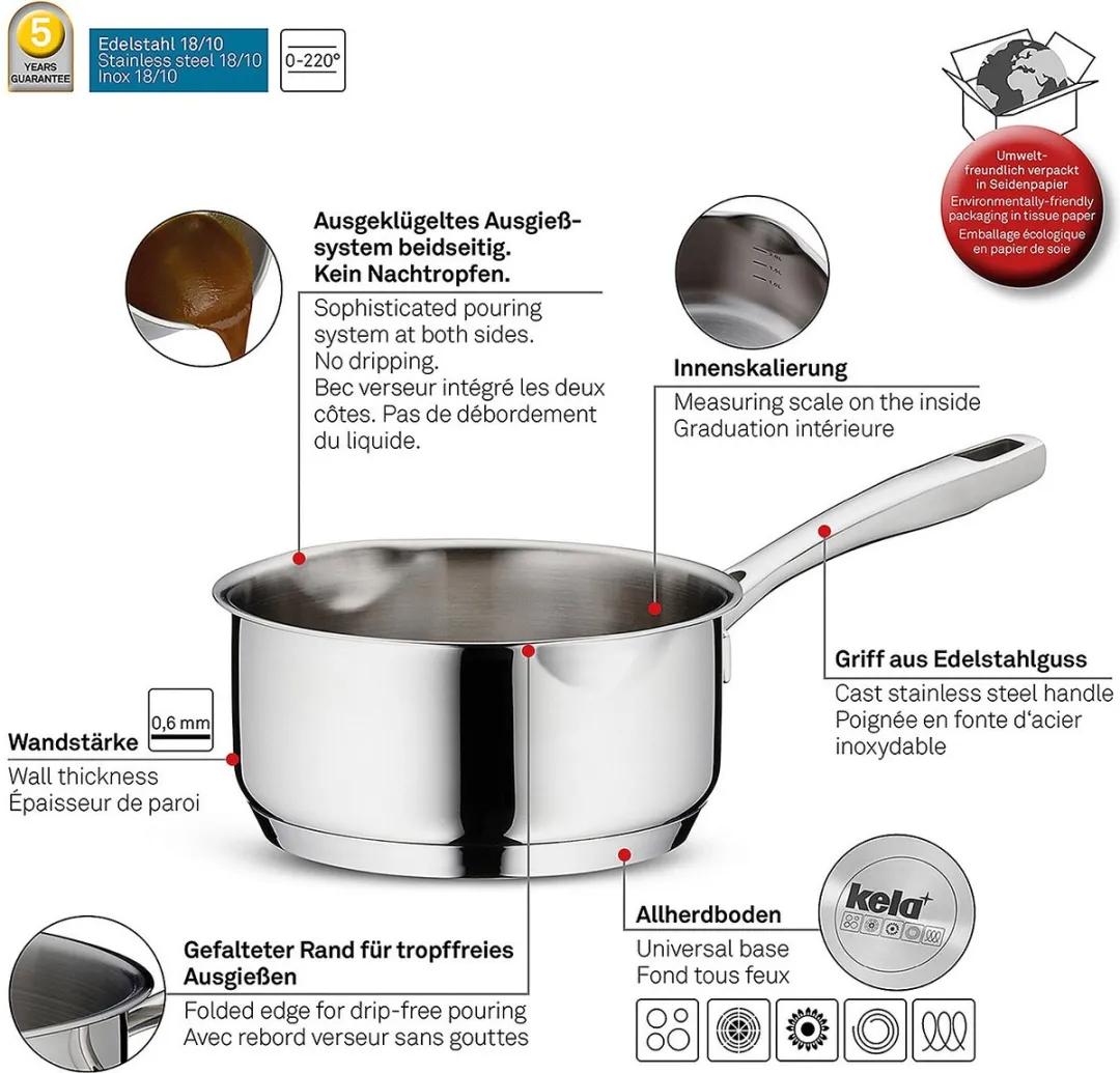 Kela Steelpannenset RVS 3-delig - 2.60L - Zilver