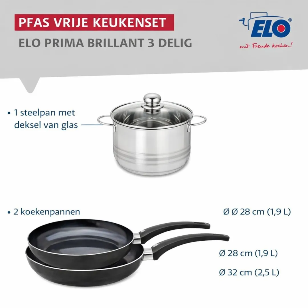 Fackelmann ELO 9737650 Keukengerei Set - 3-delig 28/32cm + 24cm - Roestvrij staal