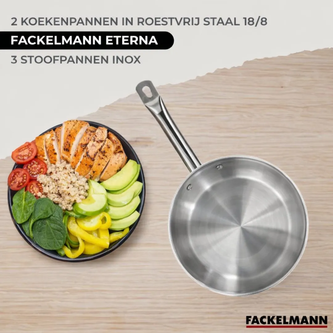 Fackelmann 9350950B88 Kookset - 5 Pannen 16-28cm - Roestvrij staal
