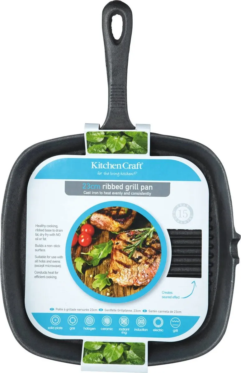 KitchenCraft KC Blue Vierkante Gietijzeren Grillpan 23cm