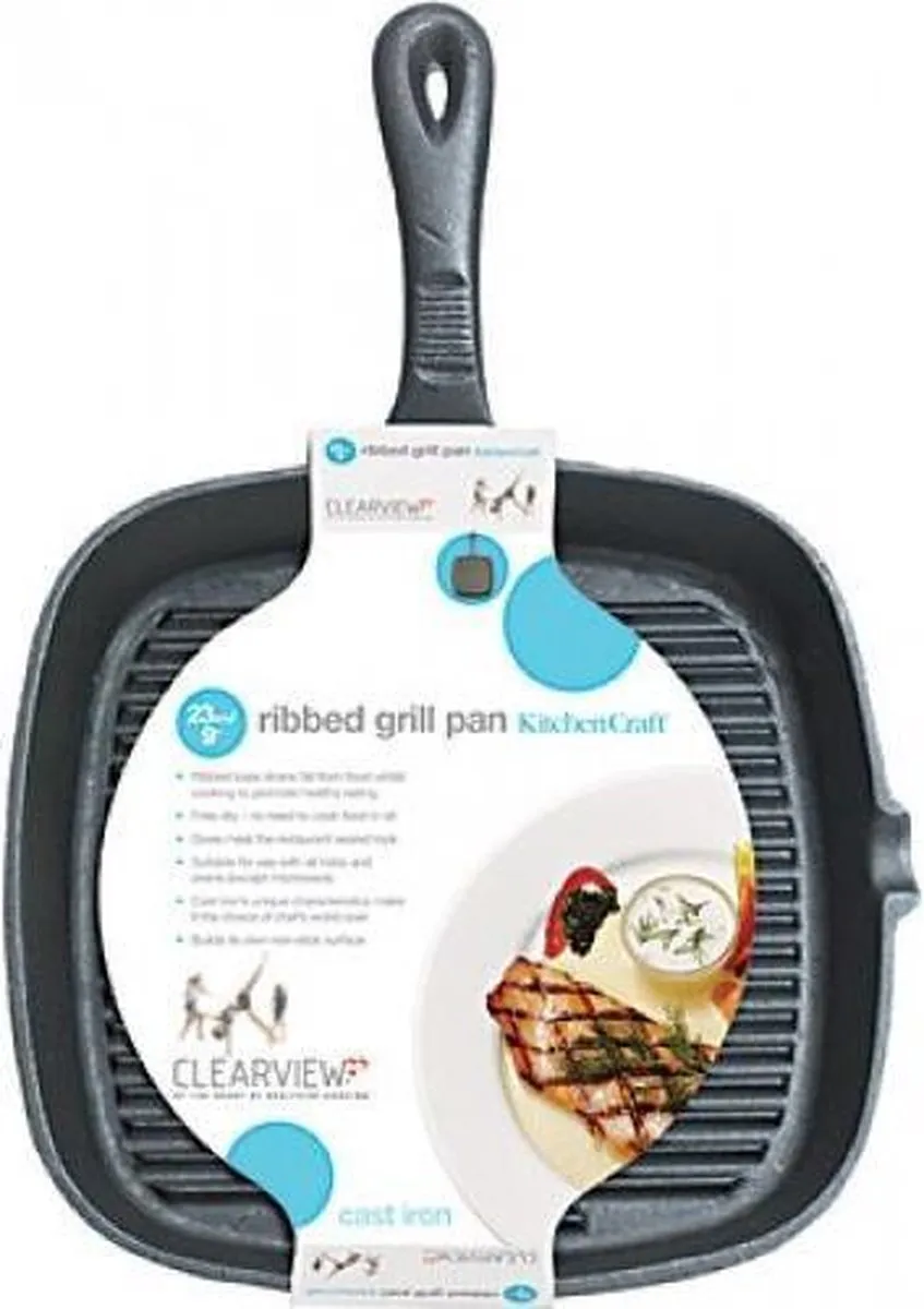KitchenCraft KC Blue Vierkante Gietijzeren Grillpan 23cm - Inductie