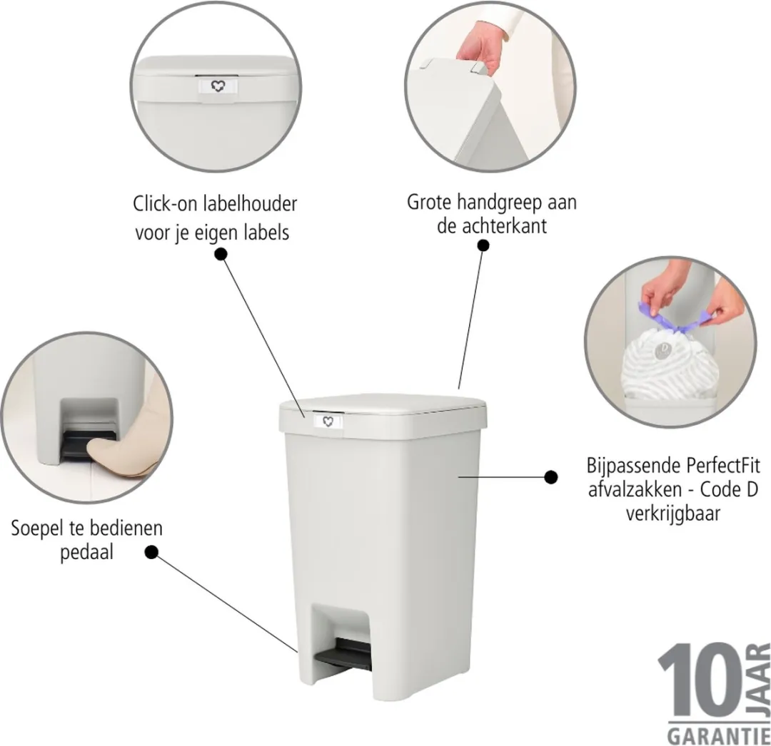 Brabantia StepUp Pedaalemmer 16L - Light Grey - afbeelding 6 van 6