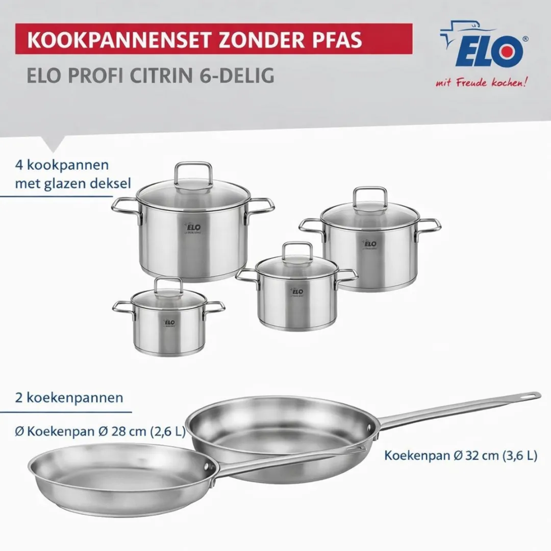 Fackelmann Elo Profi Keukengerei Set 6-delig - 2 Koekenpannen & 4 Potten - Roestvrij staal