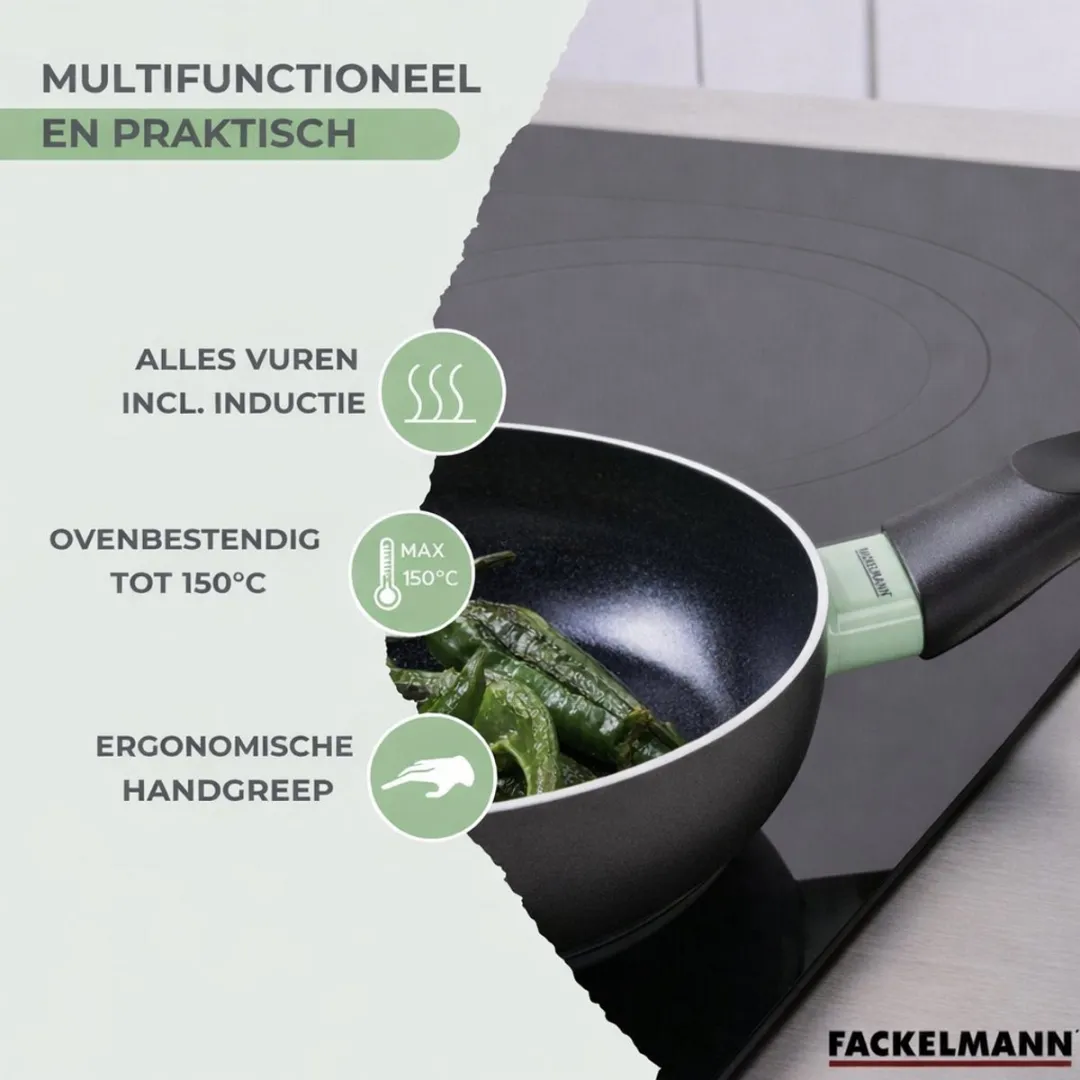 Fackelmann Brandao Set Pannen & Kookpotten 16/18/20cm - 5 Stuks - Zwart/Groen