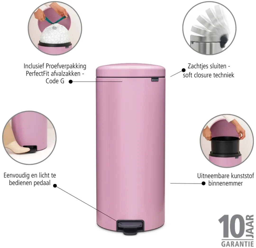 Brabantia NewIcon Prullenbak 30L - Lilac Pink