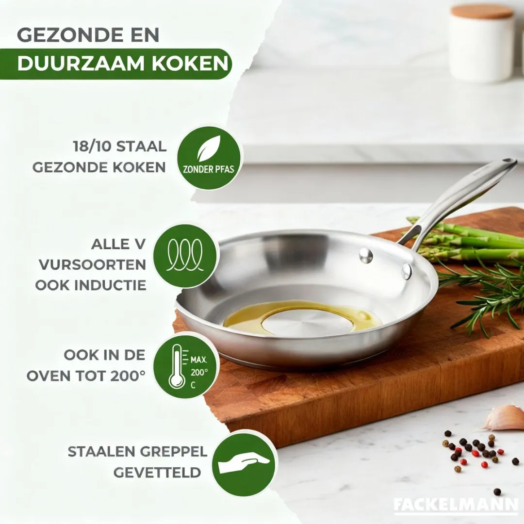Fackelmann Koekenpan 24cm Roestvrij Staal - Inductie & Ovenbestendig - afbeelding 3 van 6