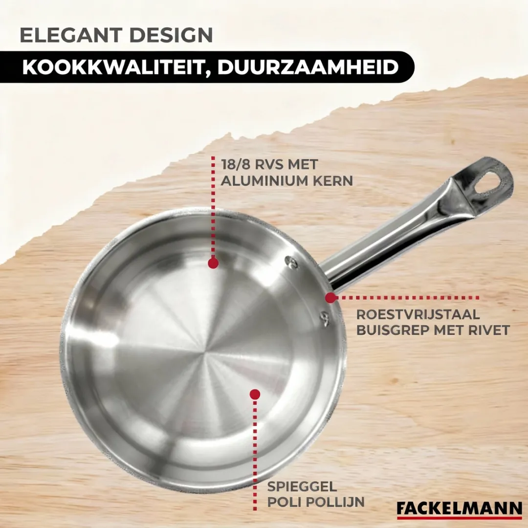 Fackelmann 9439850 Set Roestvrijstalen Pannen 20/24/28cm - 3 Stuks