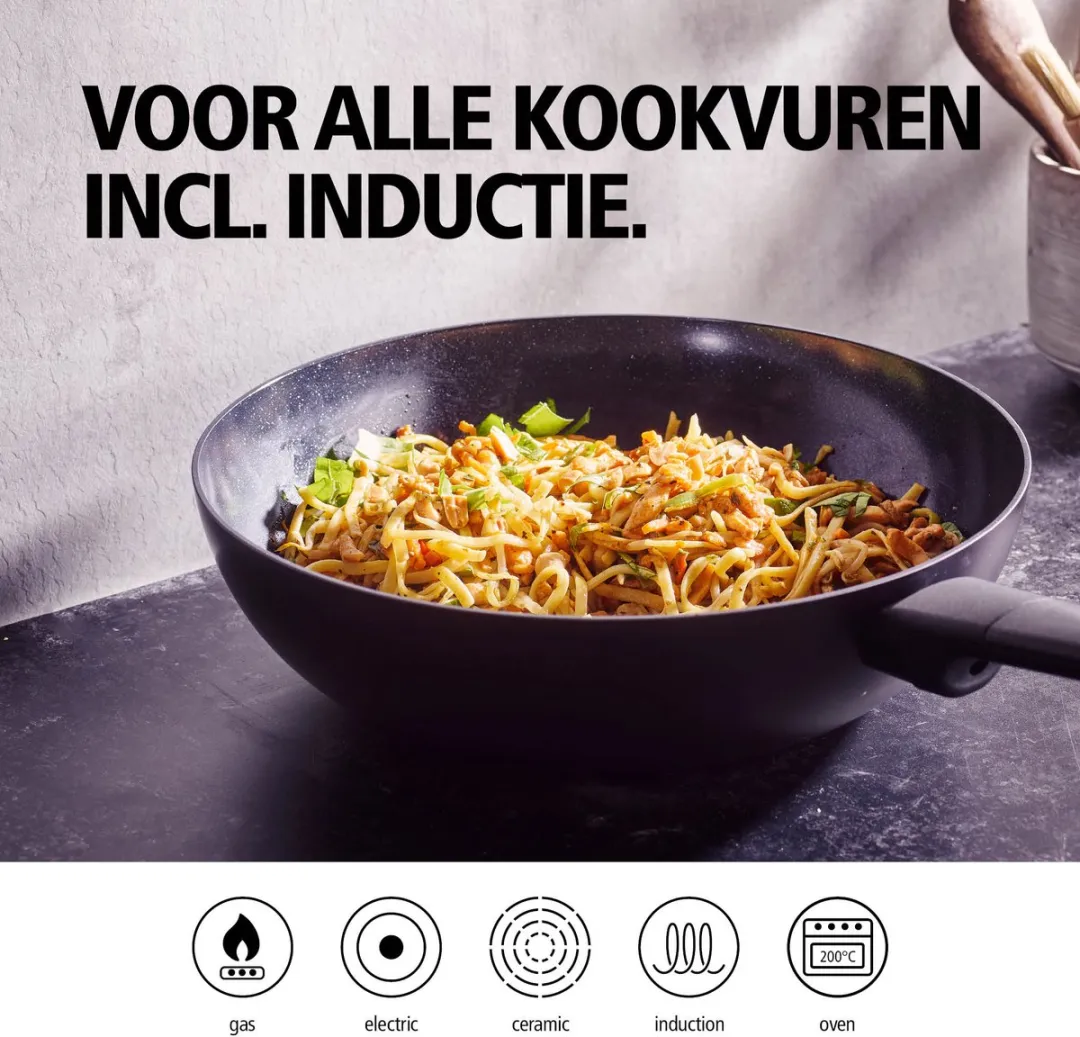 Brabantia Vanta Wokpan 30cm - Keramische Antiaanbaklaag - Zwart
