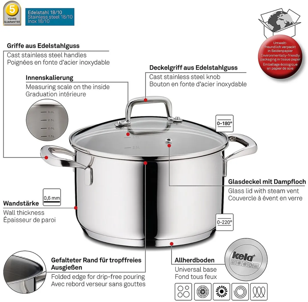 Kela RVS Kookpan 1,6L - 16cm - Zilver