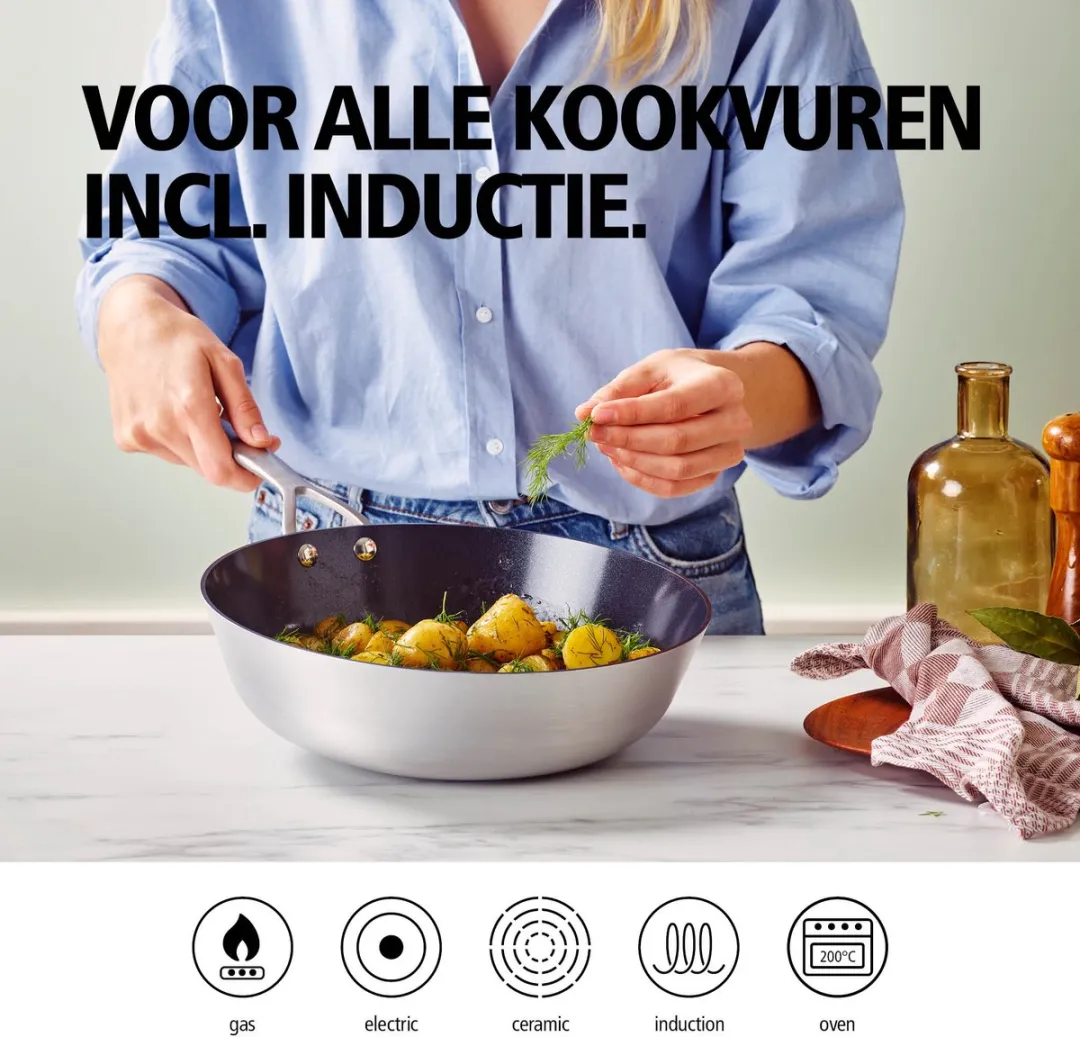 Brabantia Dusk Wokpan 28cm - Keramische Antiaanbaklaag - Grijs