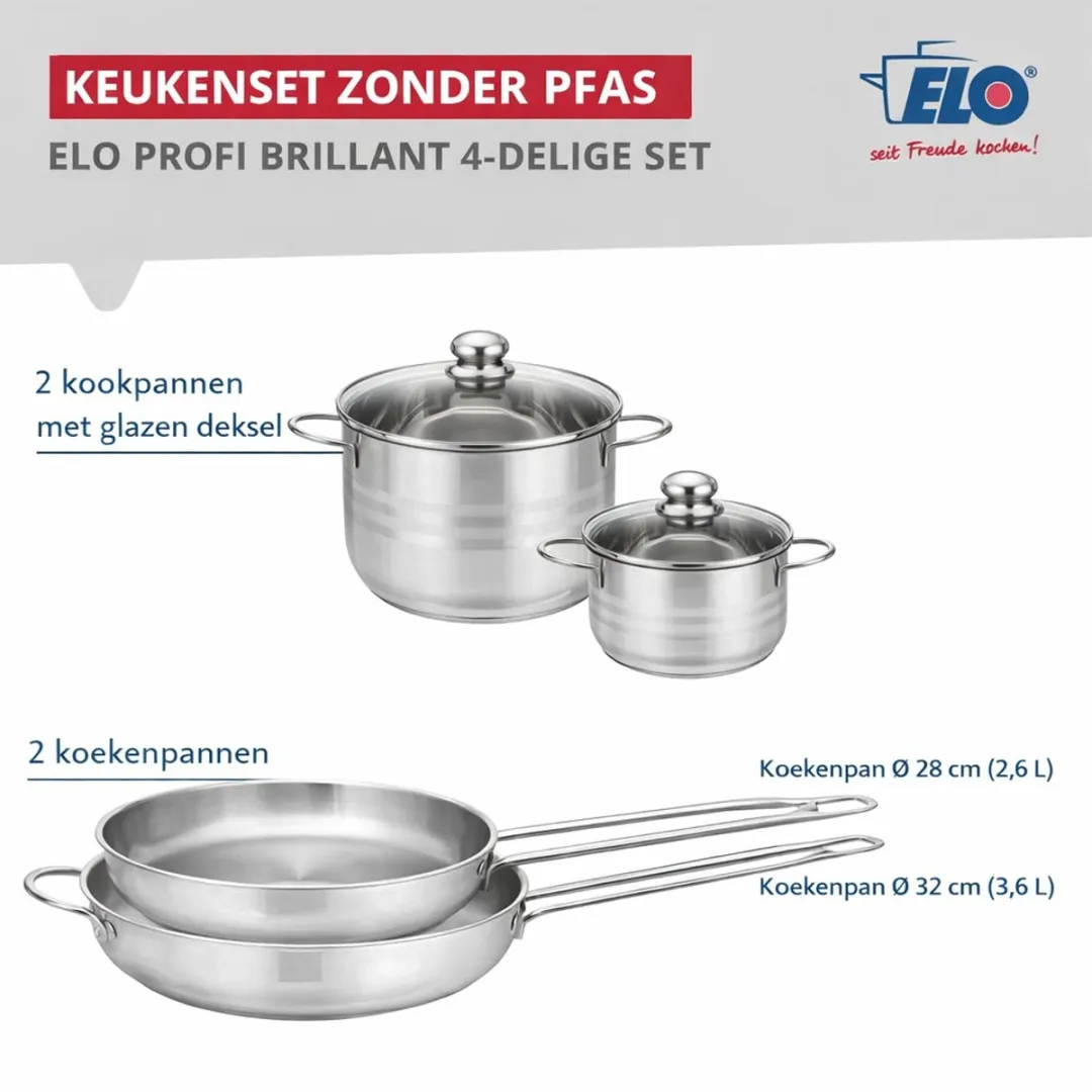 Fackelmann Elo Profi Brillant Keukengerei Set 4-delig - 28/32cm & 20/24cm Roestvrij staal