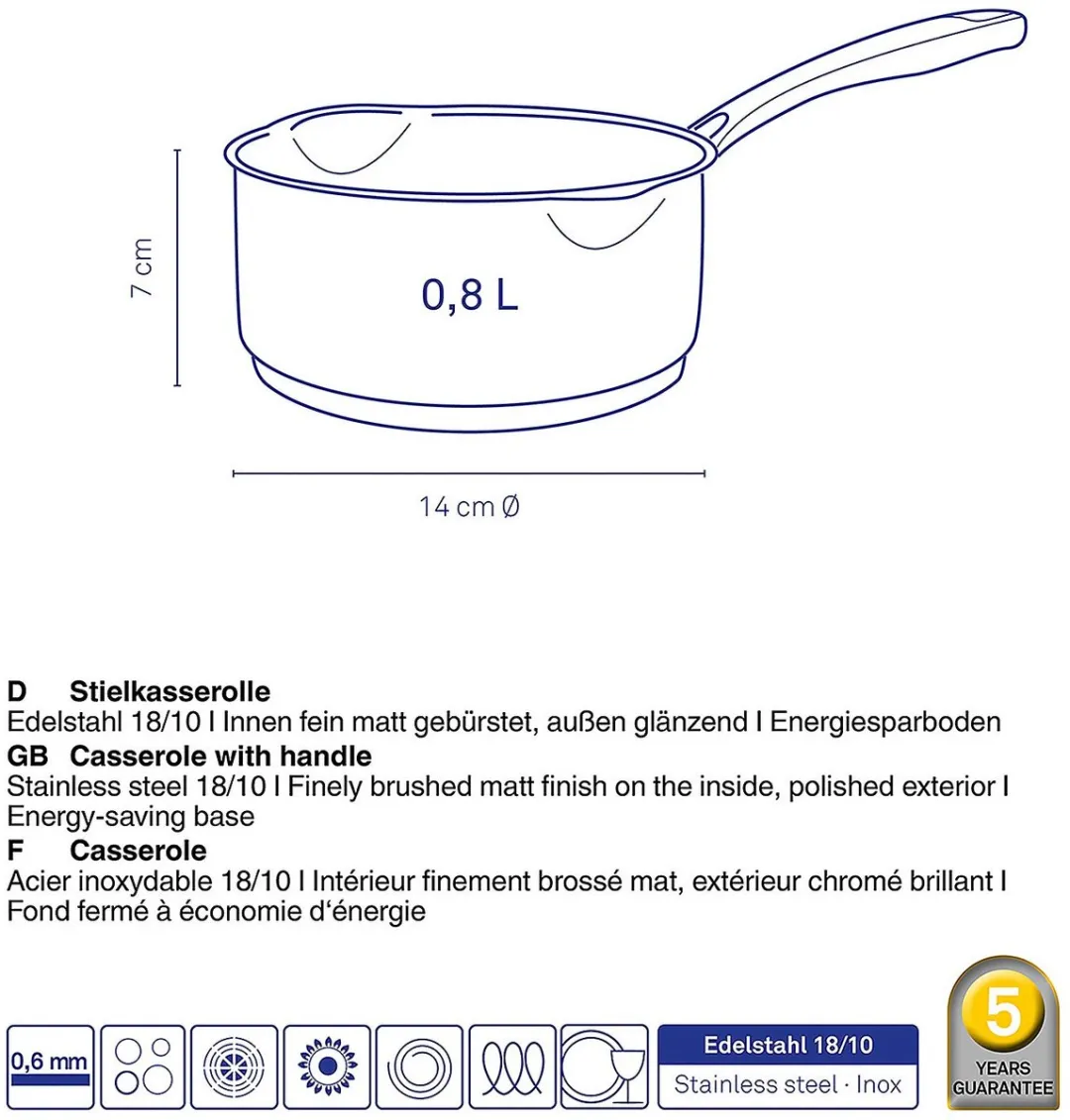Kela Steelpan RVS 0,8L - 14cm