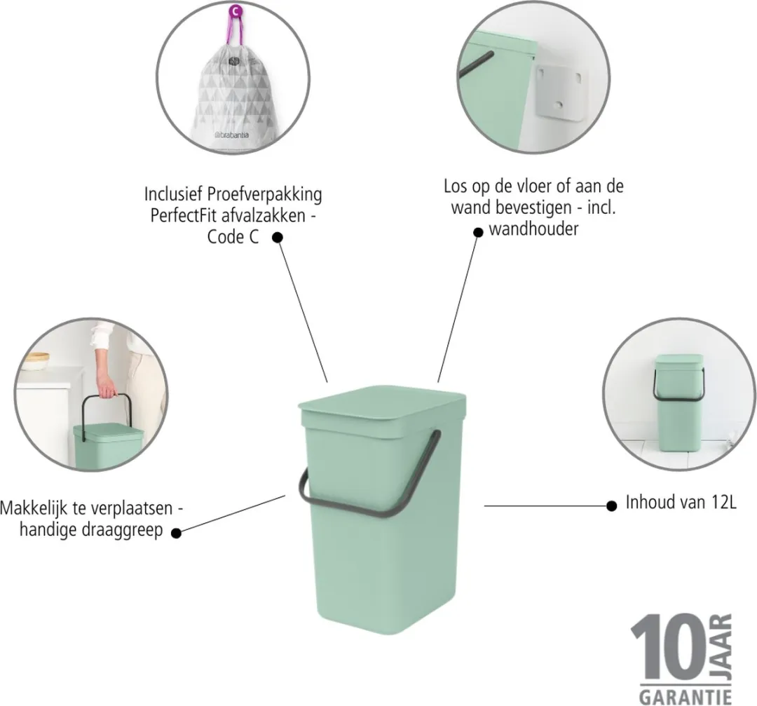 Brabantia Sort & Go Prullenbak 12L - Jade Green