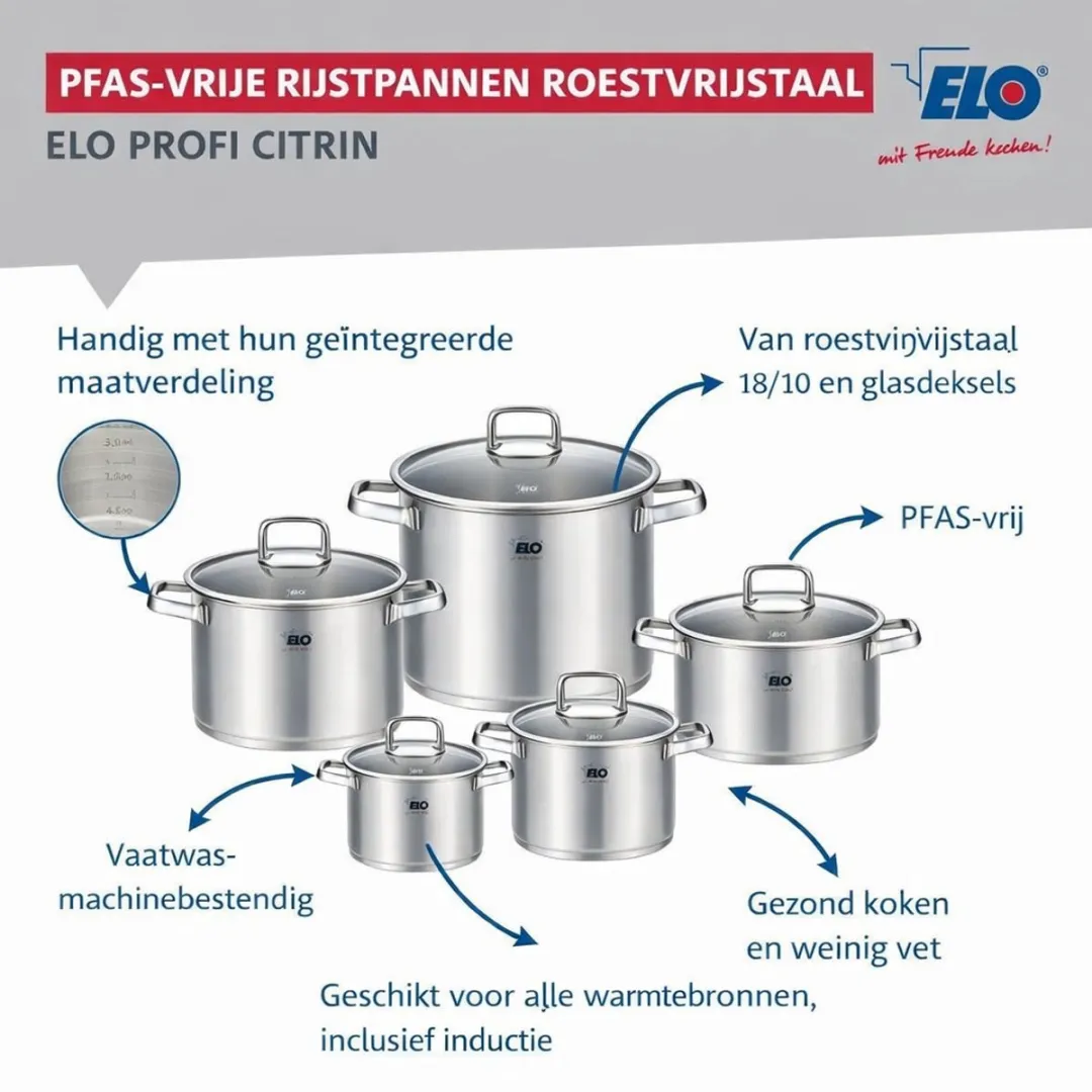 Fackelmann Elo Profi Keukenset 5-delig - 2 Bakpannen 24/28cm 3 Steelpannen 12/14/16cm - Inductie - Roestvrij staal - afbeelding 6 van 6