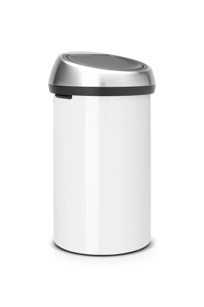 Brabantia Touch Bin Prullenbak 60L - Wit/Metaal - Vingerafdrukbestendig