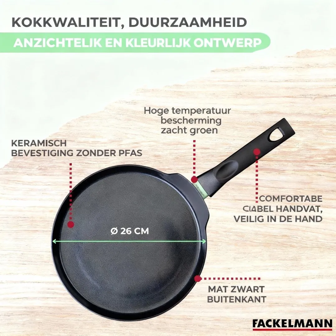 Fackelmann Pannenkoekenpan 26cm - Zwart/ Groen - Alle warmtebronnen